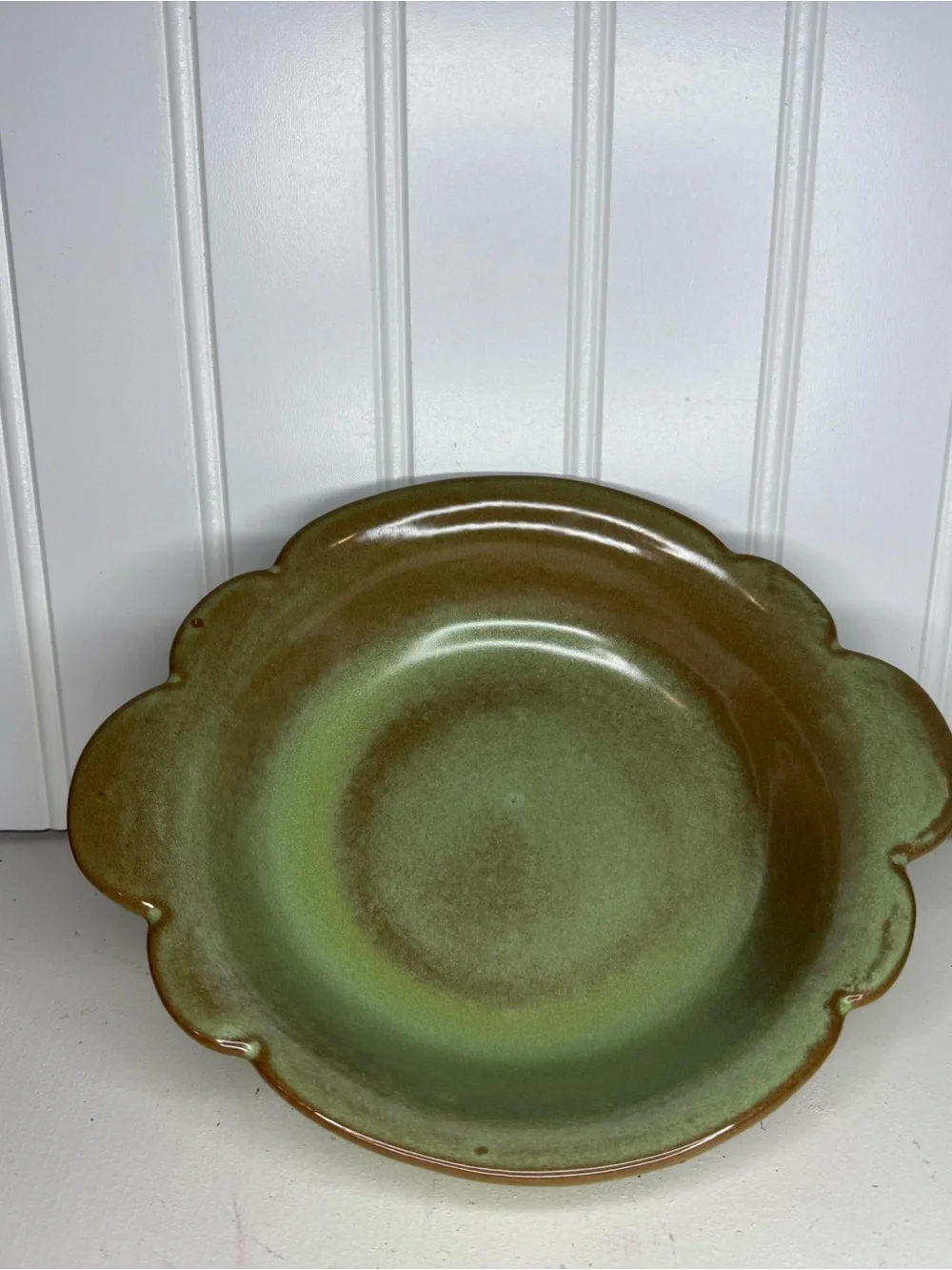 Vintage Frankoma 30B Prairie Green Bowl Scalloped Edge Ceramic Art Pottery